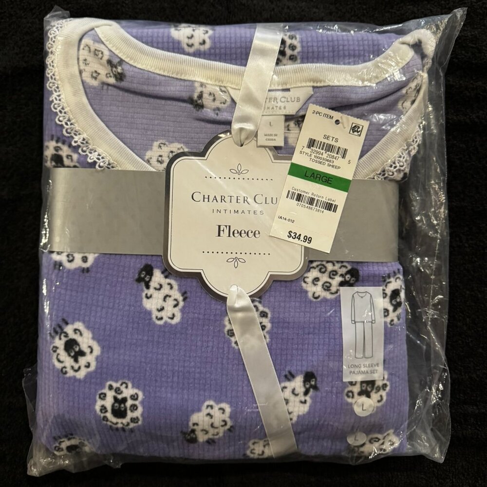 Charter Club Printed Thermal Fleece Pajama Set - Size L